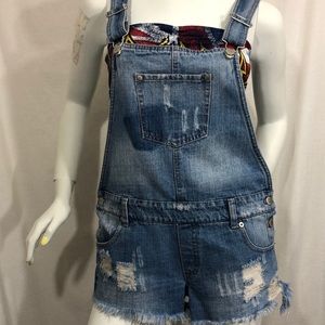 Distressed Denim Coveralls Cutoffs